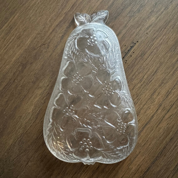 Vintage Pressed Glass Pear Dish — Floral - Picture 3 of 3